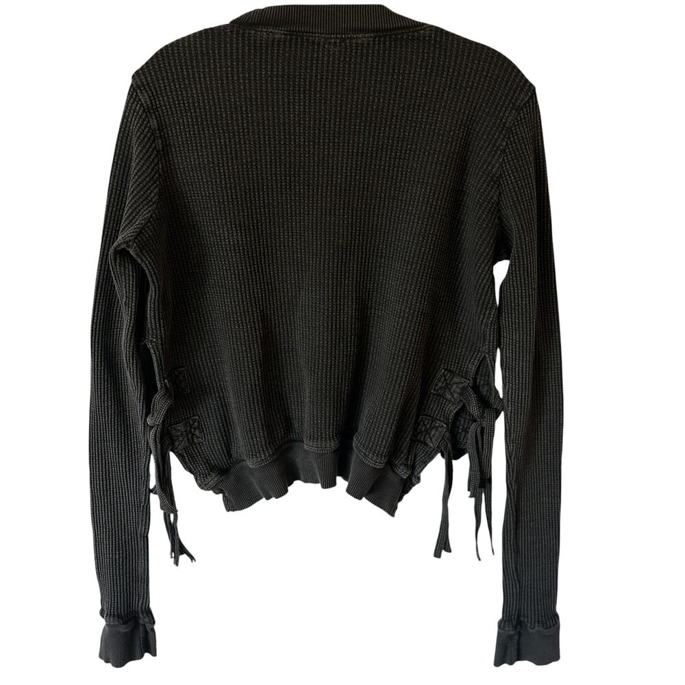 FP One Free People Interlaken Top Womens Large Black Boho Thermal Grunge Casual - Picture 5 of 11